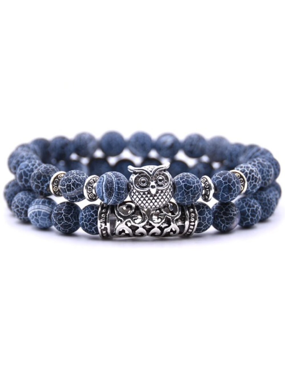 NWT Blue Agate Owl Beaded Bracelet Set